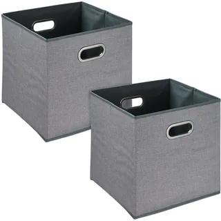 Relaxdays Aufbewahrungsbox, 2er Set, Faltbare Regalboxen, Grifflöcher, HxBxT: 32 x 33 x 33 cm, Faltboxen, Leinen, grau