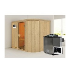 KARIBU Sauna »Saue 4«, inkl. 9 kW Bio-Kombi-Saunaofen mit externer Steuerung, für 3 Personen - beige