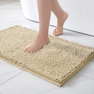 MIULEE 50x80cm Chenille Badematte rutschfest Badvorleger Badteppich rutschfest Waschbar Absorbierende Duschvorleger für Badezimmer Beige