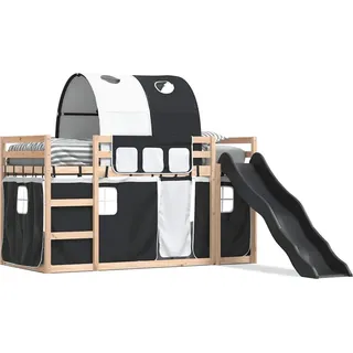 vidaXL Etagenbett mit Rutsche und Gardinen Weiß und Schwarz 90x200 cm - Schwarz
