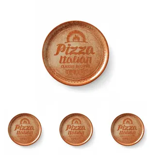 HENDI Pizzateller, Porzellan, Muster: Text und Pizza-Illustration, Geschirrspüler und Mikrowellen geeignet, ⌀310mm, rot (Packung mit 4)
