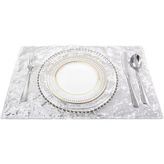 Anevous 4er Set Pailletten Platzsets,30 x 45cm Rechteckige Abwaschbar Tischsets,Abwischbar Platzset,Hitzebeständig Platzdeckchen,Tischuntersetze für Küche,drinnen und draußen,Silber