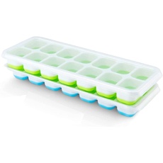 Bild Silikon Eiswürfelform mit Deckel (2 Stück) 14-fach Silikon Eiswürfelbehälter LFGB Zertifiziert & BPA-Frei Grün/Blau Stapelbar Ice Cube