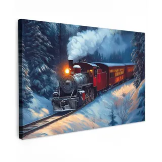 MuchoWow Leinwandbild Zug - Weihnachten - Schnee - Weihnachtszug Wanddeko 90x60 cm , Anthrazit , Textil , Rechteckig , 90x60 cm , FSC 100% , gerahmt , Bilder & Rahmen, Bilder, Leinwandbilder