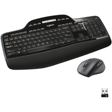 Logitech MK710 Kabelloses Tastatur-Maus-Set, 2.4 GHz Verbindung via Unifying USB-Empfänger, 3-Jahre Batterielaufzeit, LCD-Batterieanzeige, Handballenauflage, PC/Laptop, Deutsches QWERTZ-Layout-Schwarz