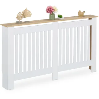 Relaxdays Heizkörperverkleidung Lamellen HBT 83x152x19 cm MDF weiß