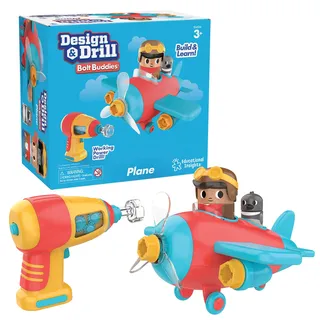 Learning Resources Design & Drill Schrauberkumpel Flugzeug, Flieger-Spielset mit Flugzeug und Pilotfigur, Spielzeug zur Heranführung an Naturwissenschaften und Mint-Konzepte, 3+