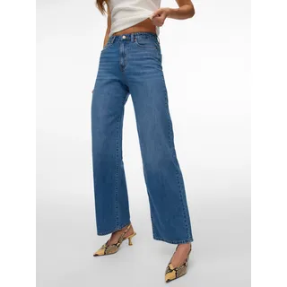 High-waist-Jeans VERO MODA "VMVEGA HR WIDE DENIM JEANS SI392 NOOS", Damen, Gr. 28, Länge 32, medium blau denim, Denim/Jeans, Obermaterial: 100% Baumwolle, unifarben, oversize lang, Jeans High-waist-Jeans, Baumwolle, wide fit, high waist