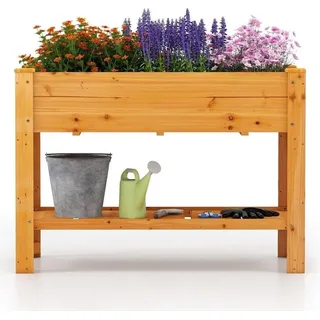 Hochbeet aus Holz mit Ablage und Drainagelöchern, 120 x 60 x 81 cm