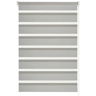 GARDINIA Doppelrollo Shaun zum Klemmen und Kleben, Duo-Rollo/Seitenzugrollo, Transparente und blickdichte Streifen, Alle Montage-Teile inklusive, Hellgrau, 75 x 150 cm