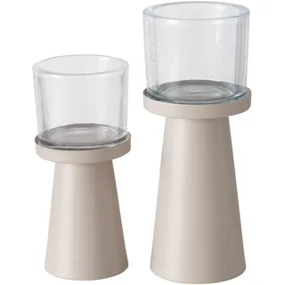 Boltze Windlicht Pius (2-tlg., beige, Metall, Glas, 9/23 cm hoch, modernes Design, Garten Deko, Tisch Deko, Kerzen Zubehör, Windlicht, Teelicht Glas) 2034709