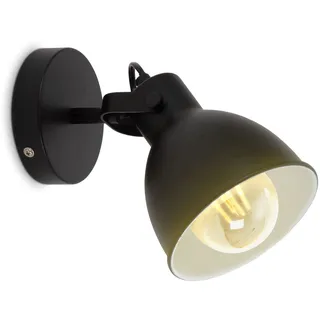 B.K.Licht Wandleuchte innen schwenkbar, E27 Fassung, max. 10 Watt, Vintage, Wandlampe innen, Wandstrahler, Wandlicht, Wandbeleuchtung, Schlafzimmer, Flurlampe, 17,2x17x13 cm, Schwarz