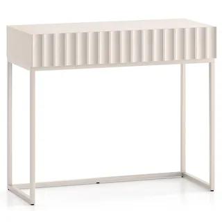 Selsey Schminktisch Makeup Tisch Frisiertisch Kosmetiktisch 91 cm Push to Open Mit Gerillten Fronten Hellbeige Derriva