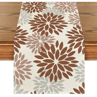 Artoid Fashion Floral Brown Dahlia Herbst-Tischläufer, saisonale Küchendekoration, Dekoration für drinnen, 40 x 100 cm