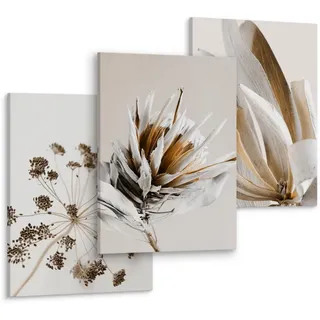 Muralo Leinwandbilder 3-er Set Blumen Natur 3D , Textil , Floral, Baum/Pflanze/Natur , Rechteckig , 90x40 cm , Bilder & Rahmen, Bilder
