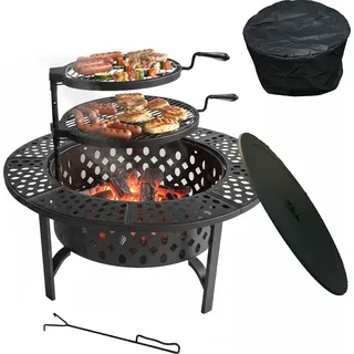 relaxdays Feuerschale 2 verstellbare Grillroste