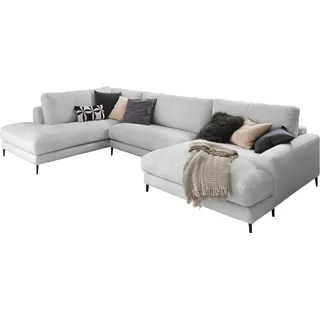 KAWOLA Sofa CARA Wohnlandschaft U-Form Cord hellgrau Longchair rechts - Hellgrau