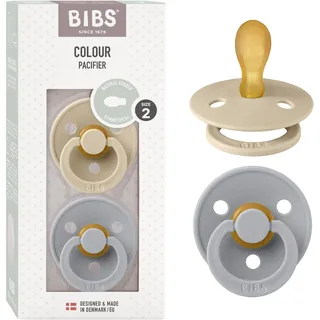 BIBS Colour Symmetrical Schnuller 2er Pack, BPA-frei Dummy-Schnuller, Symmetrischer Nippel. Naturkautschuk/Latex, Hergestellt in Dänemark. 6-18 Monate (2er Pack), Vanilla/Cloud