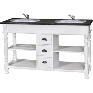 Casa Padrino Landhaus Stil Waschschrank Waschtisch inkl 2 Waschbecken mit Schubladen San Sebastian - Bad Schrank Massivholz