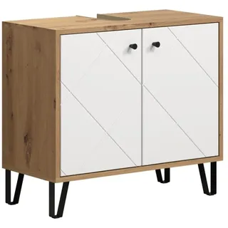 trendteam smart living - Touch - Waschbeckenunterschrank - Artisan Eiche/Weiß - 2 Fächer und 1 Einlegeboden - (BxHxT) 69 x 61 x 33 cm - moderne Metallfüße - kratzfest