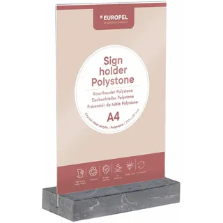Europel Tischaufsteller Anthrazit Polystone-Basis, glasklarer Acryl, A4, T-Stand, Zweiseitige Präsentation, Poster, Speisekarte, Broschüre, Restaurants, Hotels, Konferenzen