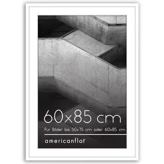 Americanflat Bilderrahmen 60x85 cm Weiß - Bilderrahmen 50x75 cm mit Passepartout - aus Kunststoff mit poliertem Plexi-Scheibe