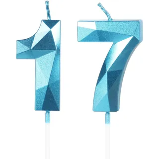 Yiran Himmelblaue Kerzen zum 17. Geburtstag, Zahl 17, Happy Birthday-Kerzen, blaue Kuchendekoration, Dekoration für Feier, Hochzeitstag und Versorgung für Jungen und Mädchen (Alter 17)