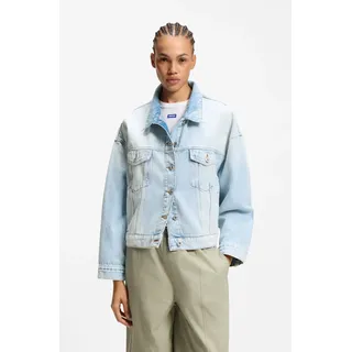 Jeansjacke HUGO "Lou", Damen, Gr. M, turquoise, aqua 445, Denim/Jeans, Obermaterial: 100% Baumwolle, unifarben, normal, angesetztes Bündchen, Jacken Jeansjacke, Boxy, leicht oversized