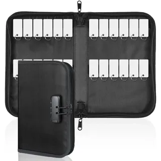 Uniclife Reißverschluss Schlüsselbox, wasserdichter und feuerfester Schlüsselhalter mit Zahlenschloss und 24 Klettverschluss-Schlüsselanhängern, tragbare Schlüsselhalter Tasche für Hotels und Büros