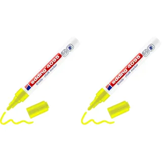 edding 4095 Kreidemarker - neon-gelb - 1 Kreidestift - Rundspitze 2-3 mm - Kreidestift für Tafel abwischbar - zum Beschriften von Fenster, Glas, Spiegel - Tafelstift mit deckenden Farben
