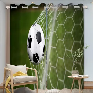 FABTOP Fußball Gardinen Verdunklungsgardine, Fußball Vorhänge Blickdicht Verdunkelungsvorhang, Sport Fußball Gardinen Mit Ösen Jungen Kinder (7,220×215BxH (110×215cm×2))