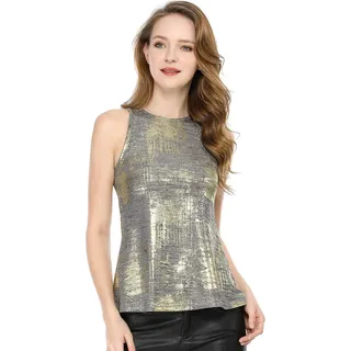 Allegra K Damen Pailletten Oberteil Metallic Glitzer Ärmellos Club Party Camisole Tank-Tops Silber XL