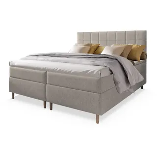 Masseno Boxbett Ibiza 180x200 cm mit Matratze und Topper - Beige , Holz , H2 + H3 , 180x200 cm , Schlafzimmer, Betten, Boxspringbetten