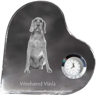 Vizsla - Kristalluhr mit einem Hundebild, Herzregal-Uhr, personalisierte Standuhr der Marke Art-Dog - Transparent