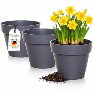 idea-station Blumentopf 14cm - 3 Stück - anthrazit - Plastik Übertöpfe
