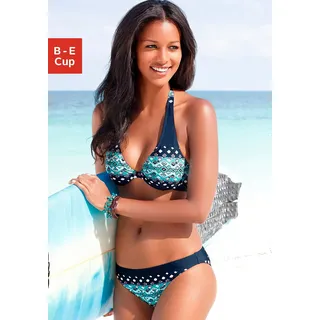 Bügel-Bikini KANGAROOS, Damen, Gr. 34, Cup B, blau (marine, bedruckt), Polyamid, bedruckt, gemustert, Bikini-Sets Bügel-Bikini, im Rauten-Look