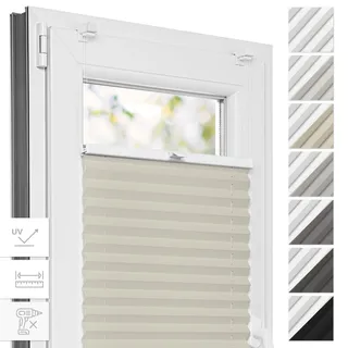 Estika Thermo Plissee ohne Bohren - 80 x 80 cm - Farbe: Cream - Fensterrollos für innen, Plissee Verdunklung, Plissee Blickdicht, Rollos für Fenster ohne Bohren