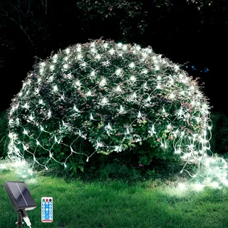WoskjXas Lichternetz Solarleuchten Außen, 192 LEDs, 2 x 3 M Lichterkette Netz mit 8 Modi, Wasserdichte Baum Lichterkette, Design für Garten, Balkon, Zaun und Weihnachtsdeko (2M*3M, Weiß)