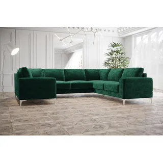 Wohnlandschaft Polsterecke Sofa Couch Sofas Neu Wohnzimmer Samt Ecksofa U-Form - Grün