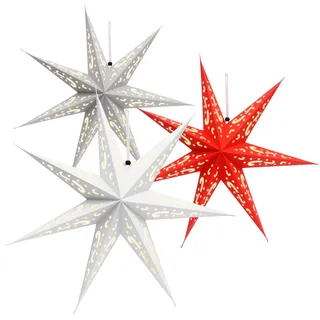 COM-FOUR® 3X Leuchtstern in 3D mit LEDs - Weihnachtsstern mit LED Beleuchtung und Timer - Premium Papierstern zum Aufhängen