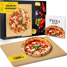 AMZBBQ® Premium Pizzastein - 100% Made in Germany - für Backofen & Gasgrill bis 1300°C - 2er Set inkl. Rezeptbuch