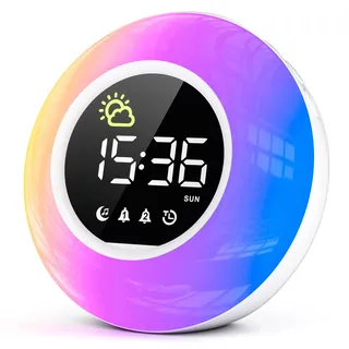 HERMIC Wecker Digital, Kinderwecker mit Nachtlicht, 12 White Noise, 2 Alarmanzeige, Snooze und Timer, Einstellbare Helligkeit, Wecker für Schulanfänger, Netzbetrieben