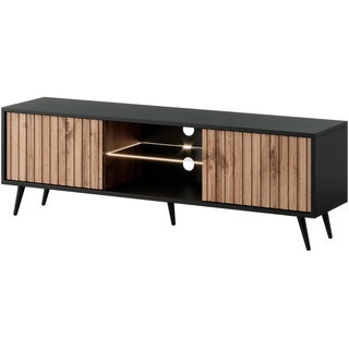 Selsey TV Schrank Board Sideboard Fernsehtisch Fernsehschrank Mit Lamellen Und LED Beleuchtung 135 cm Schwarze Beine Wotan Eiche Bello