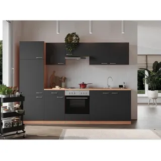 Respekta Küchenzeile Gerda 270 cm Grau-Buche Nachbildung