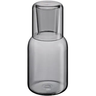 cilio Wasserkaraffe LORENZO mit Trinkglas, mundgeblasene Karaffe aus Borosilikatglas, 750 ml Karaffe und 200 ml Glas, grau, breiter Hals für Eiswürfel, kühlschranktauglich