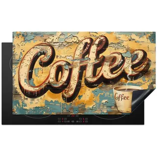 MuchoWow Herdabdeckplatte Kaffee - Vintage - Braun - Tasse 90x52 cm , Teakfarben , Kunststoff , Rechteckig , 90x52x0.2 cm , Made in Europe , Küchen, Küchenelektrogeräte, Herde, Herdabdeckplatten
