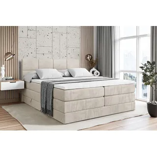 ALTDECOR Boxspringbett mit 2 Matratzen und Topper - 180x200 cm - ARDENI KING - Creme Samt - Polsterbett mit, H3- und H4- Matratzen, Bettkasten und Lattenrost, Bett mit Stauraum - Creme
