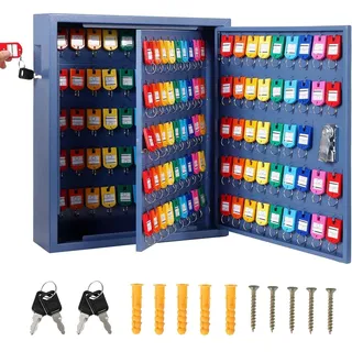 Schlüsselschrank Abschließbar Wandmontage, Schlüsselbox Aus Stahl Mit 133 Haken & Farb-Tags, Inkl. 2 Schlüssel, Schlüssel Organizer Für Büro, Hotel, Fuhrpark & Auto Schlüsselverwaltung, Blau