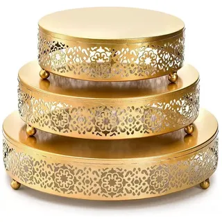 KRHUQT Tortenständer, 3 Stück Gold Kuchenständer Cupcake Ständer (8/10/12 Inch), Metall Runde Display für Party Weihnachten Hochzeit Geburtstag