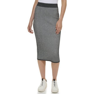 DKNY Women's Pull On Rib-Knit Midi Skirt, Black/White, XS